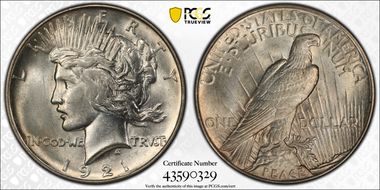 1921 $1 VAM 1H, Polishing Lines Peace MS62