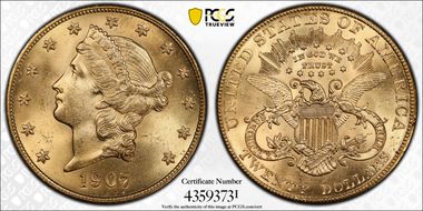 1907 $20 Liberty MS64