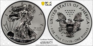 2021-W $1 Silver Eagle Rev PR - Type 1 Designer Edition PR70