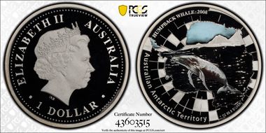 2008-P $1 Humpback Whale Antarctic Territory PR69DCAM