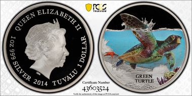 2014 $1 Green Turtle Colorized PR69DCAM