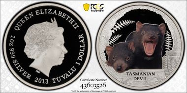 2013 $1 Tasmanian Devil Colorized PR70DCAM
