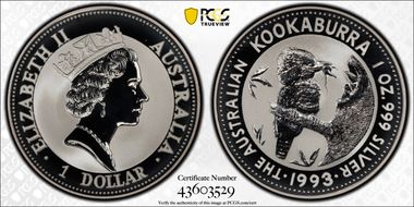 1993 $1 Kookaburra Ag MS69