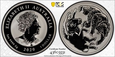 2020-P $1 Bull and Bear  .9999 Silver MS70