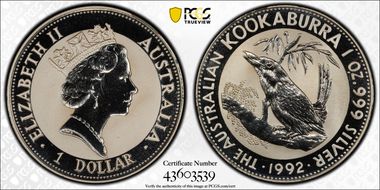 1992 $1 Kookaburra Ag MS69