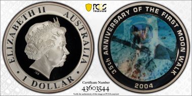 2004 $1 First Moon Walk KM-734  Ag PR70DCAM