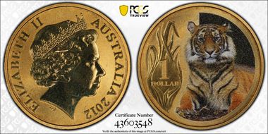 2012 $1 Tiger Al-Bronze Colorized MS68