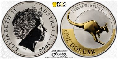 2004 $1 Kangaroo Ag Selective Gilt MS69