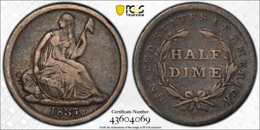 1837 H10C Seated, Large Date VF20