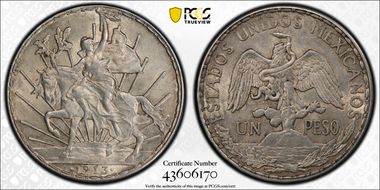 1913 Peso Caballito KM-453  Ag AU58