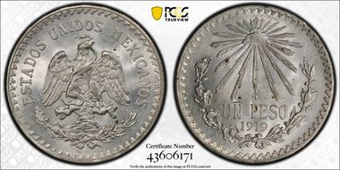 1919-M Peso KM-454  Ag MS63