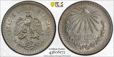 1919-M Peso KM-454  Ag MS62