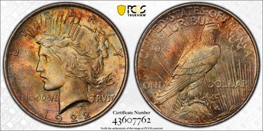 1922-D $1 V-2A, Retained Die Break MS66