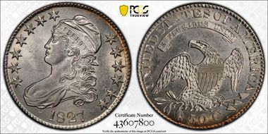 1827 50C Square Base 2 AU58