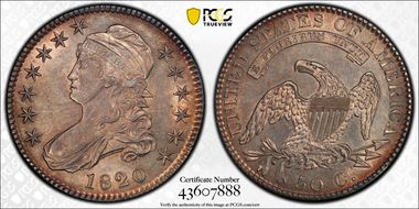 1820 50C Sq. 2, Lg Date, No Knob AU58