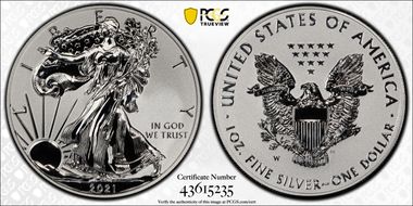 2021-W $1 Silver Eagle Rev PR - Type 1 Designer Edition - First Strike PR70