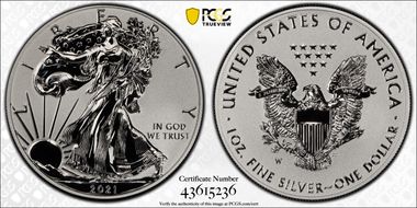 2021-W $1 Silver Eagle Rev PR - Type 1 Designer Edition - First Strike PR70