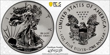2021-W $1 Silver Eagle Rev PR - Type 1 Designer Edition - First Strike PR70