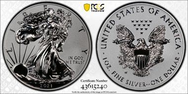 2021-W $1 Silver Eagle Rev PR - Type 1 Designer Edition PR70