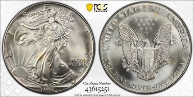 1994 $1 Silver Eagle MS68