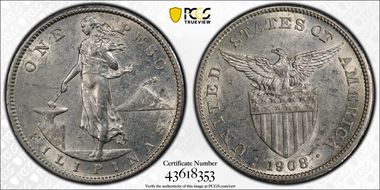 1908-S Peso KM-172  Ag AU55