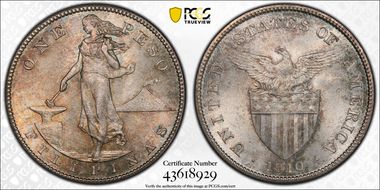 1910-S Peso KM-172  Ag MS67