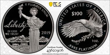 2019-W $100 Platinum Eagle - Liberty PR70DCAM