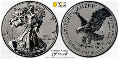 2021-S $1 Silver Eagle Rev PR - Type 2 Designer Edition - First Strike PR70