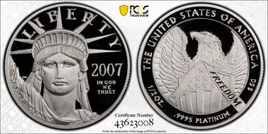 2007-W $50 Statue of Liberty PR70DCAM