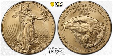 2021-W $50 Burnished Gold Eagle - Type 2 SP70