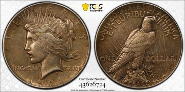 1921 $1 High Relief, Peace XF40