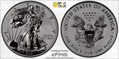 2021-W $1 Silver Eagle Rev PR - Type 1 Designer Edition - First Strike PR70