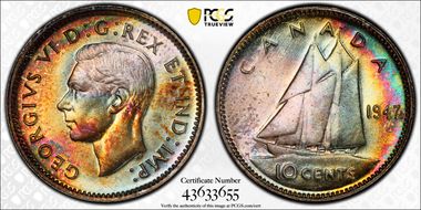 1947 10C Maple Leaf MS66+