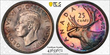 1947 25C Maple Leaf MS65