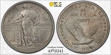 1917-D 25C Type 1 AU58