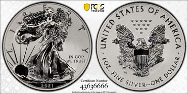 2021-W $1 Silver Eagle Rev PR - Type 1 Designer Edition PR70