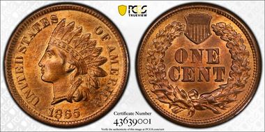 1865 1C Plain 5 MS66RB