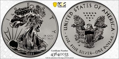 2021-W $1 Silver Eagle Rev PR - Type 1 Designer Edition - First Strike PR69
