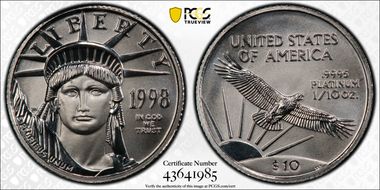 1998 $10 Statue of Liberty MS70