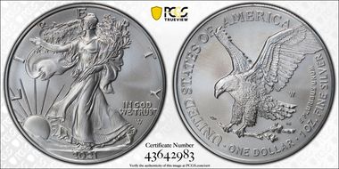 2021-W $1 Burnished Silver Eagle-Type 2 First Strike SP70