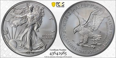 2021-W $1 Burnished Silver Eagle-Type 2 First Strike SP70