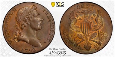 1792 Cent Washington, Roman Head PR65RB