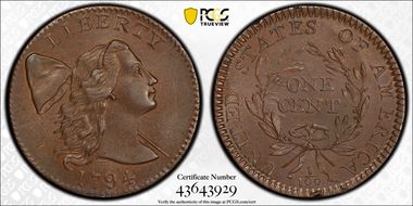 1794 1C S-29, Ornate Head MS64BN