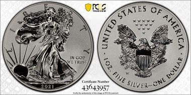 2021-W $1 Silver Eagle Rev PR - Type 1 Designer Edition - First Strike PR70
