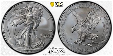 2021-W $1 Burnished Silver Eagle-Type 2 First Strike SP70