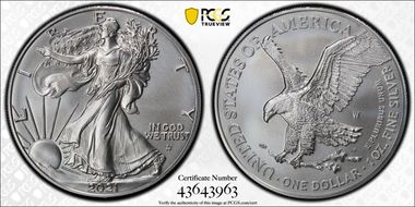 2021-W $1 Burnished Silver Eagle-Type 2 First Strike SP70