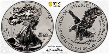 2021-S $1 Silver Eagle Rev PR - Type 2 Designer Edition - First Strike PR70