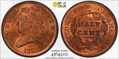 1829 1/2C Cohen 1 MS66RB