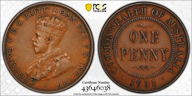 1931 (m) 1D English obverse Aligned date XF40BN