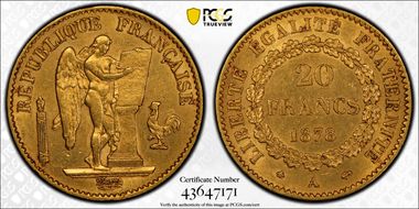 1878-A 20 Fr Gad-1063 F-533 AU58